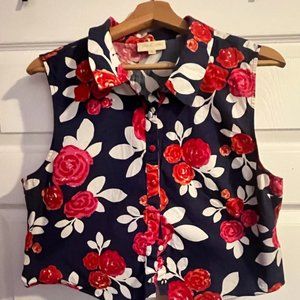 ModCloth vintage crop top XL floral button up